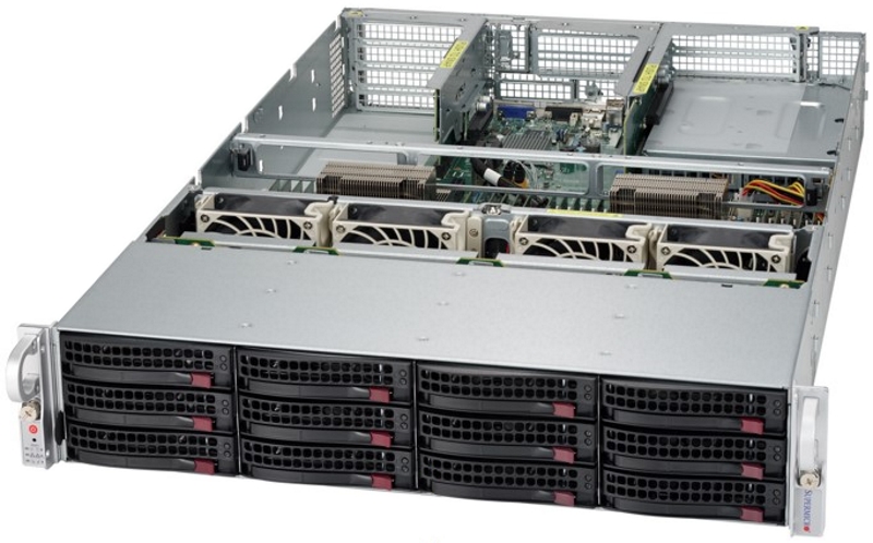 Подробное фото Сервер Supermicro 6028U Xeon 2x E5-2697Av4 256Gb 2133P DDR4 12x noHDD 3.5" RAID AOC-S3008L-H8E, 2*PSU 1000W