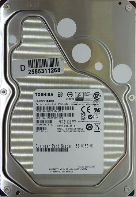 Жесткий диск  Toshiba 4TB 7.2K SAS 6G LFF