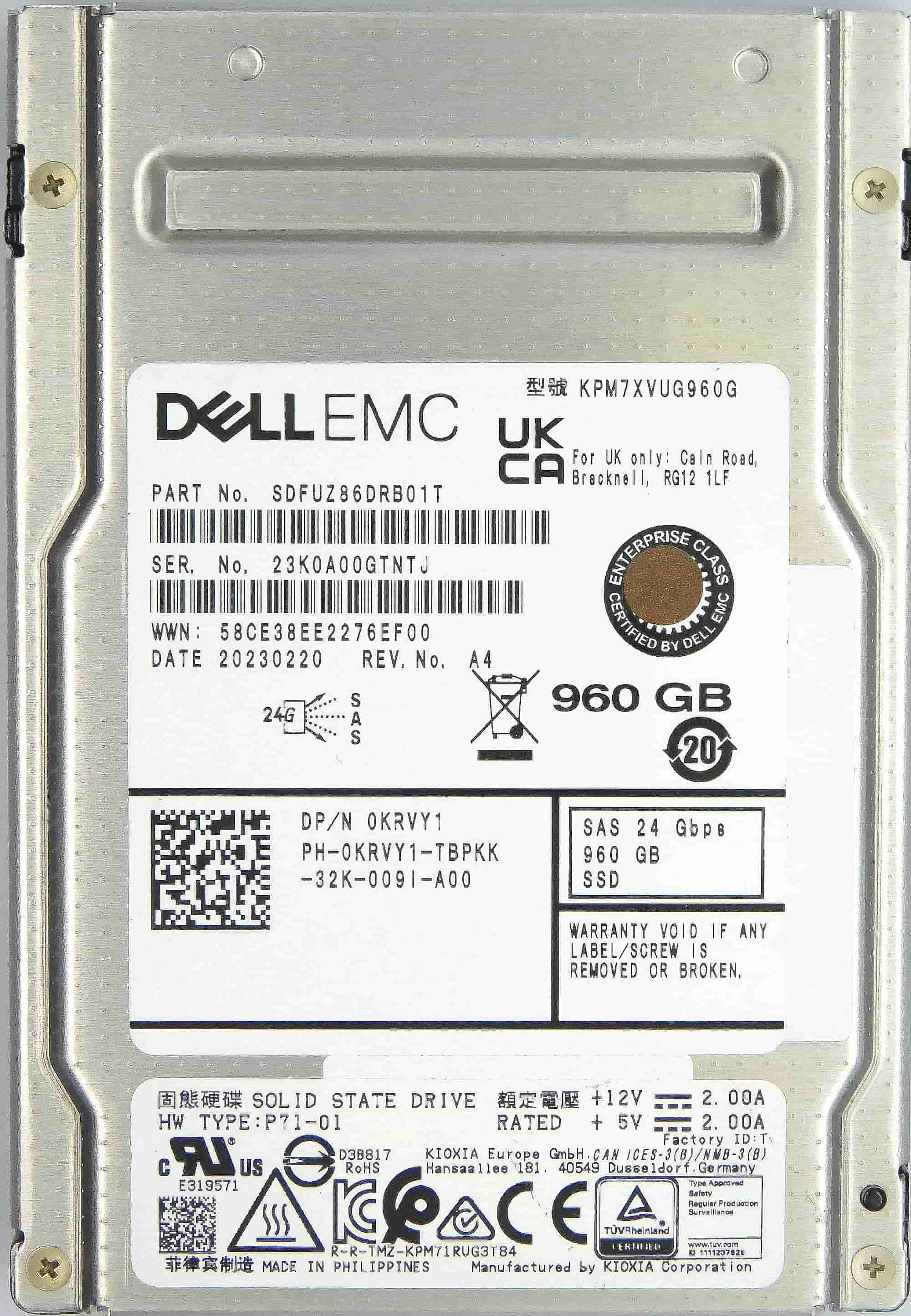 Твердотельный диск SSD 2,5" 960Gb SAS 12G Koxia KPM7XVUG960G