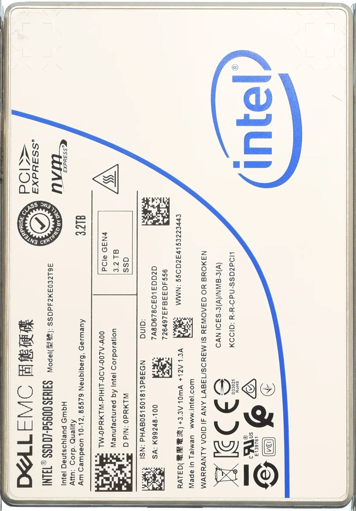 SSD 2,5"  DELL EMC 3.2Tb NVMe U2  Intel D7-P5600