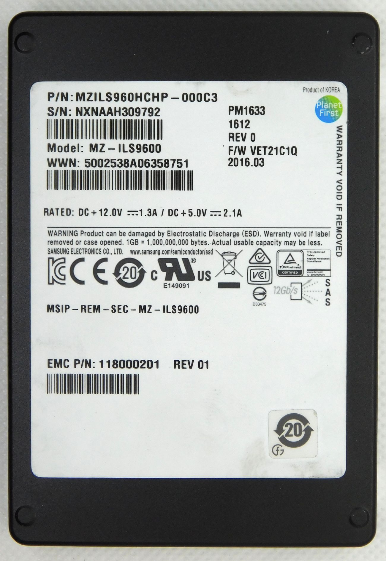 Твердотельный диск SSD 2,5" 960Gb SAS 12G Samsung PM1633